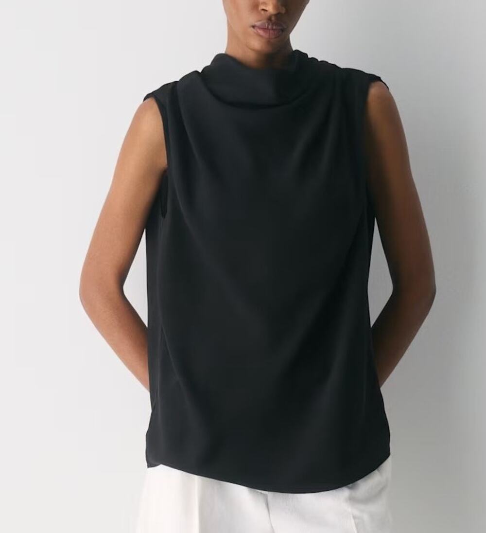 Babaton Carter Cowl Neck Sleeveless Satin Blouse 2XL Black Quiet Luxury Minimal